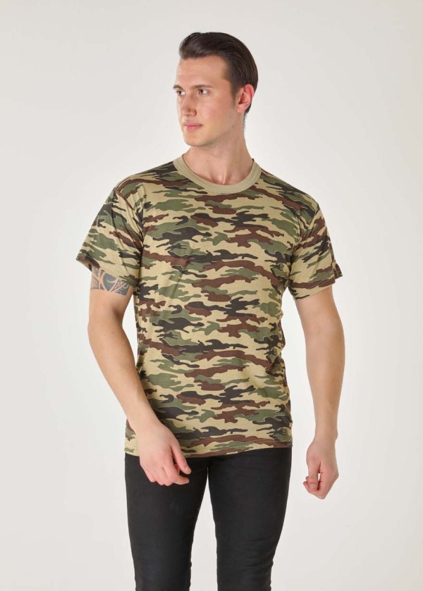 Kısakol T-Shirt Woodland Kamuflaj
